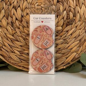 🆕 Valentines Cute Pink Car Coasters Set